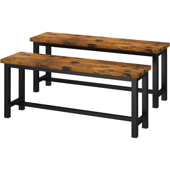 LinkRomat Breakfast Nook Benches Set of 2, 39" Kitchen Dining Benches with Metal Legs, Rustic Entryway or Dining Room Bench for Small Spaces, Rustic Brown