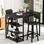 LinkRomat Dining Table Set for 2,3 Piece Pub Table and Chairs Set with Storage Shelves, Small Space Bistro Kitchen & Bar Tables, Counter Height Dining Set, Black
