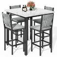 thumbnail image 1 of LinkRomat Dining Table Set for 4, Marble Texture Counter Height Table & 4 Velvet Bar Stools, Modern Kitchen Table with Chairs, Compact Dinette Set for Small Spaces, White, 1 of 8