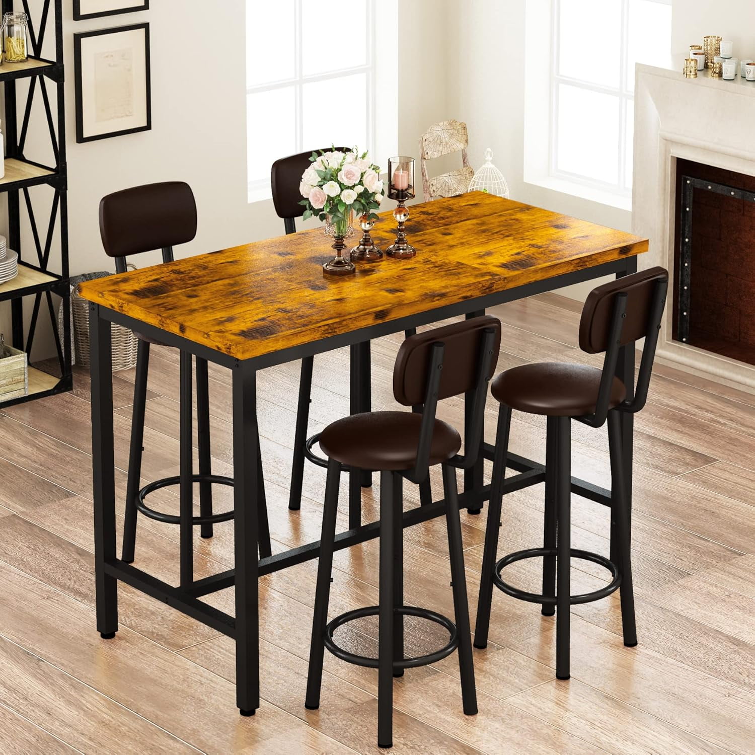 LinkRomat 5-Piece Counter Height Dining Set for 4, Artificial Marble ...