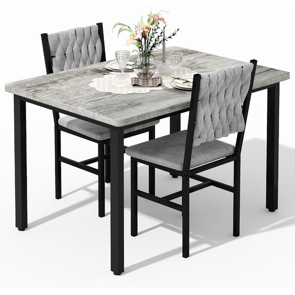 LinkRomat Dining Table Set for 2, Small Kitchen Table with Upholstered Chairs, Industrial Dining Set for Apartment Breakfast Nook, Gray