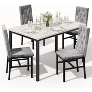 LinkRomat Dining Table Set for 4,Faux Marble Dining Room Table,Kitchen Table Set with 4 Button Tufted Velvet Dinner Chairs for Kitchen,Dining Gray
