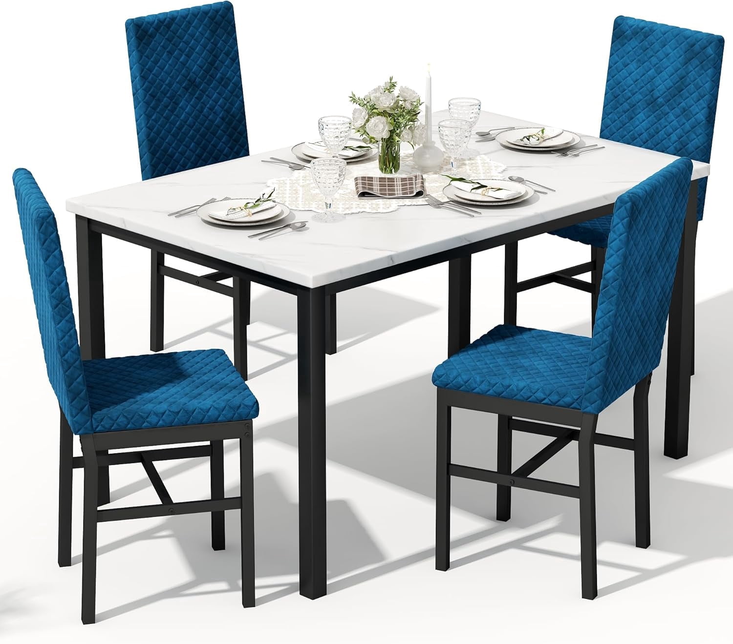 LinkRomat Dining Table Set for 4,Faux Marble Kitchen Dining Table with ...