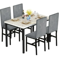 LinkRomat Dining Table Set for 4, Faux Marble Tabletop with Upholstered Chairs, Modern Set for Kitchen & Small Spaces, Gray