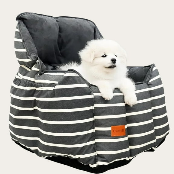 LinkRomat Washable Dog Car Seat with Storage Pockets, Clip-on Leash & Comfortable Cushion,Portable Travel Pet Car Seat for Dogs Under 25lbs, Black