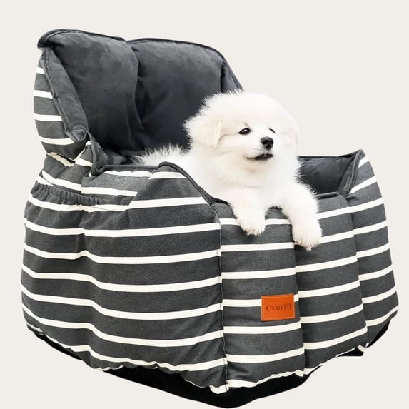 LinkRomat Washable Dog Car Seat with Storage Pockets, Clip-on Leash & Comfortable Cushion,Portable Travel Pet Car Seat for Dogs Under 25lbs, Black