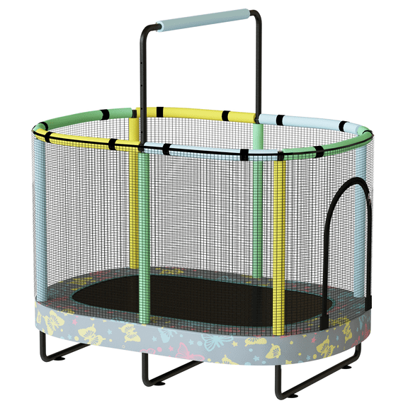 LinkRomat Elliptic Trampoline for Kids, Indoor & Outdoor Toddler Trampoline with Enclosure, Adjustable Height Handrail & Durable Designs for Boys & Girls, 500lbs Capacity, 7-in-1, 60"