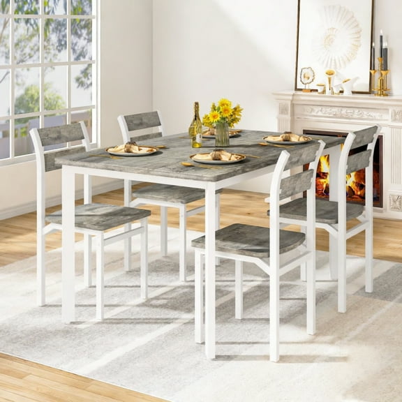 LinkRomat Farmhouse Dining Table Set for 4, Kitchen Table and Chairs for Dining Room, Small Spaces, Easy Assembly & Sturdy, Gray
