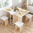 thumbnail image 1 of LinkRomat Folding Dining Table Set for 4, Kitchen Table with Shelves & 4 Leather Chairs, Space Saving Foldable Dining Table with 6 Wheel (Walnut), 1 of 9