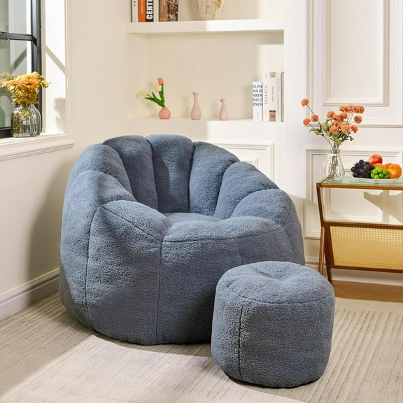 LinkRomat Giant Bean Bag Chair for Adults with Ottoman, Large Comfy Lazy Memory Foam Beanbag Chair for Living Room, Bedroom, or Lounge