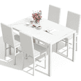 thumbnail image 1 of LinkRomat Glass Dining Table Set for 4, Faux Marble Kitchen Table and 4 PU Leather Upholstered Chairs, Modern Dinette for Dining Room, Compact Space, 1 of 9
