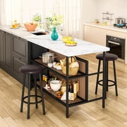 LinkRomat Kitchen Island with Stools & Storage, 3 Piece Modern Bar Table Set for 2, Small Kitchen Table for Apartment, Home Bar, Dining Room, White