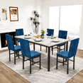 thumbnail image 1 of LinkRomat Modern 7 Piece Dining Table Sets for 6 with Faux Marble Table Velvet Chair, Kitchen Table Sets with Chairs, Blue, 1 of 12