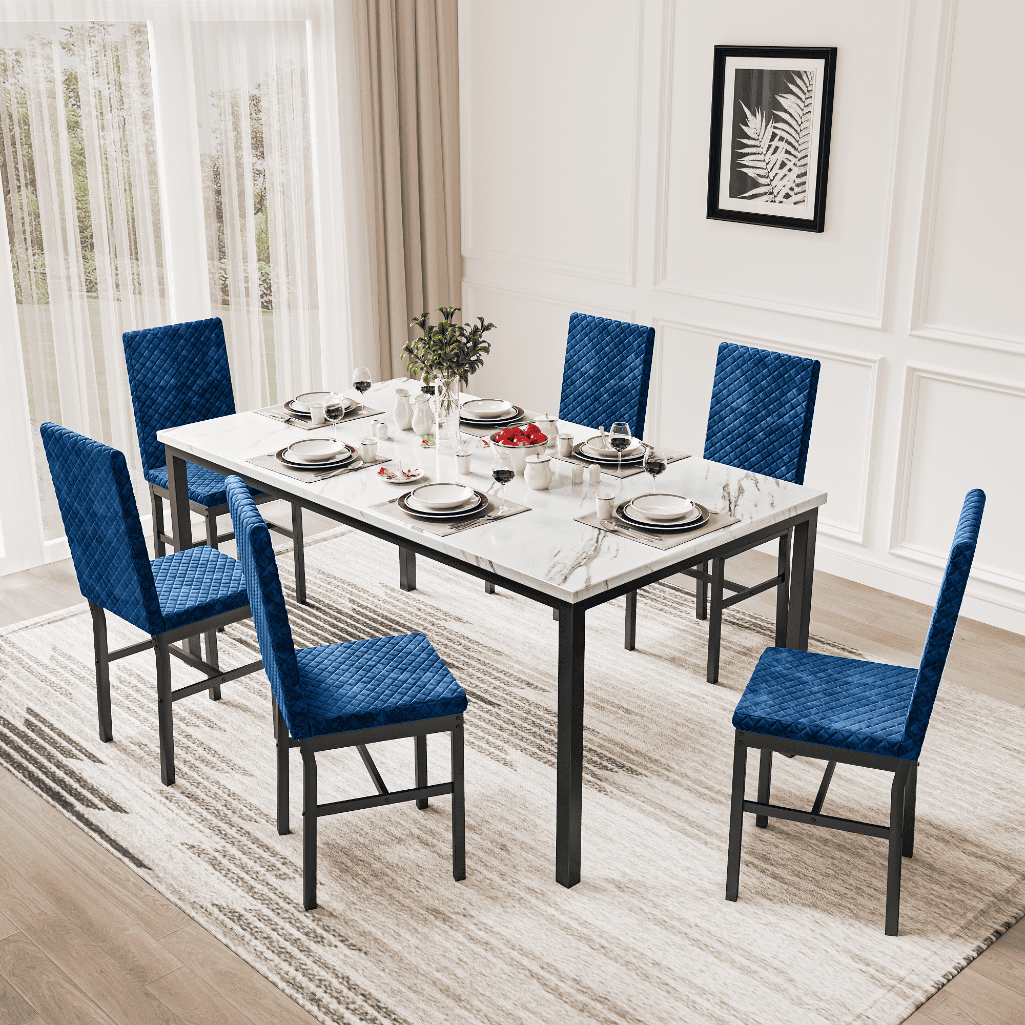 LinkRomat Modern 7 Piece Dining Room Sets for 6, Table Dining Set for 6 ...