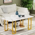 thumbnail image 1 of LinkRomat Modern Coffee Table, 40" Faux Marble Top Rectangular Coffee Table with Gold Metal Frame, 2 Tier Living Room Table for Living Room, Office, Balcony, White and Gold, 1 of 4