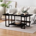 thumbnail image 1 of LinkRomat Faux Marble Coffee Table with Storage Shelves, Modern Rectangular Coffee Table and Metal Frame, 2 Tier Black Coffee Tables for Living Room, 1 of 9