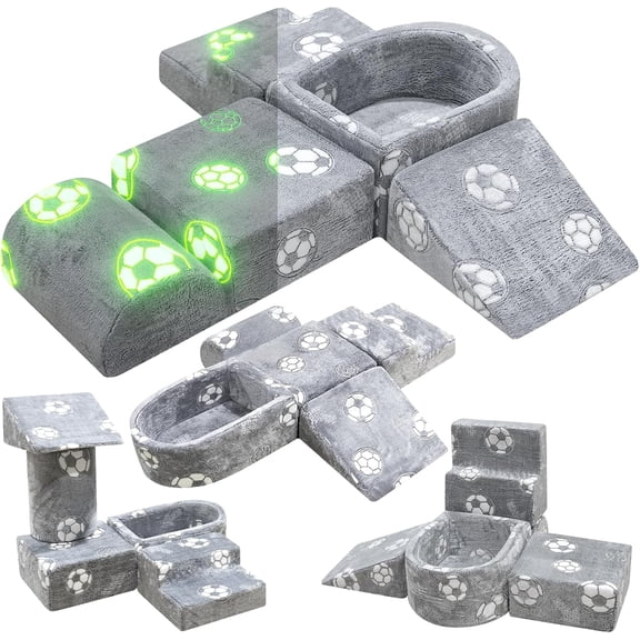 LinkRomat Modular Couch, 5 in 1 Glow in Dark Sofa, Multi-Combination Climbing Blocks, Hands-on Skills Creative Play(Gray Football)
