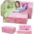 thumbnail image 1 of LinkRomat Modular Kids Play Couch, Glow in The Dark Toddler Sofa Bed, 3-in-1 Convertible Furniture for Playrooms, Bedrooms, No Assembly Needed, Pink, 1 of 9