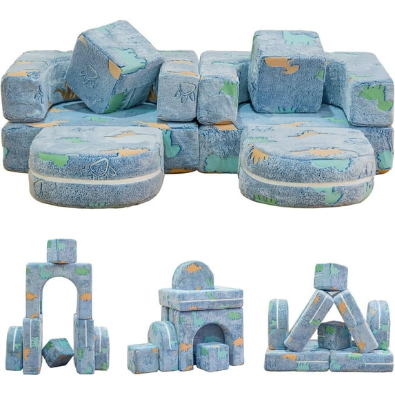 LinkRomat Modular Kids Play Couch, Kids Gifts for Playroom Bedroom, Glow in The Dark, 8 Pcs Convertible Play Couch with High-Density Foam for Boys Girls