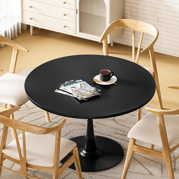 LinkRomat 39.1" Round Dining Table For 4-5 People, Faux Marble Round Tulip Table with MDF Tabletop, Modern Kitchen Dining Table Suitable for Dining, Cafe, Office, Black