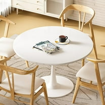 LinkRomat Round Dining Table For 4-5 Person , 39.1 Inch White Marble Round Tulip Table with MDF Tabletop, Modern Kitchen Dining Table Suitable for Dining, Cafe, Offic, White