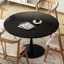 LinkRomat Round Kitchen Table, 42.1" Tulip Dining Table with MDF Top, Seats 4-6, Mid-Century Design for Apartment & Office, Black