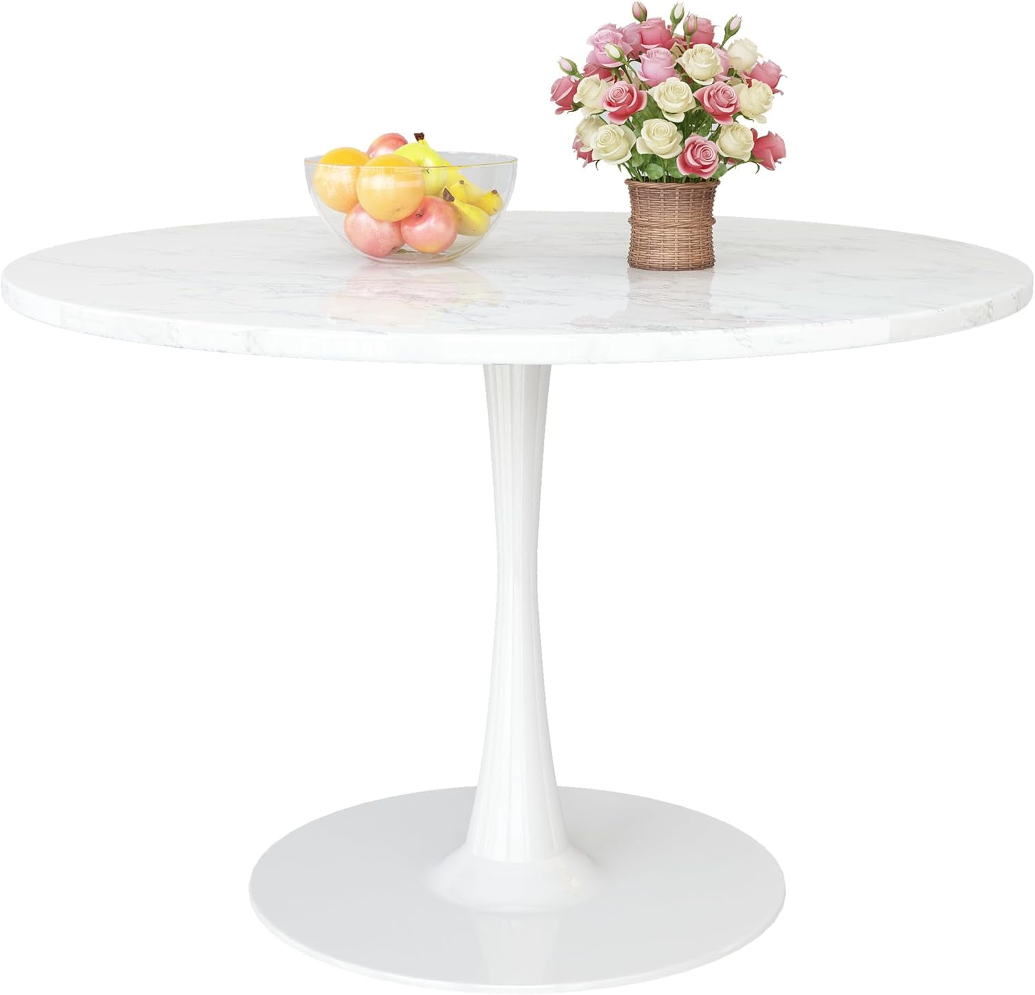 LinkRomat Round Kitchen Table, 42.1" Tulip Dining Table with MDF Top ...