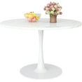 thumbnail image 1 of LinkRomat Round Kitchen Table, 42.1" Tulip Dining Table with MDF Top, Seats 4-6, Mid-Century Design for Apartment & Office, White, 1 of 9