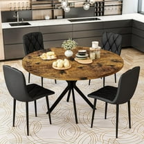 LinkRomat Round Kitchen Table and Chairs Set, 5-Piece Dining Room Table Set with Faux Marble Top & 4 Luxury Diamond Tufted Chairs, Used in Kitchens and Dining(Brown Black)