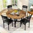 thumbnail image 1 of LinkRomat Round Dining Table Set for 4, Modern Dining Room Sets with 4 Faux Leather Chairs, Kitchen Dinner Wooden Table & Chair Set for Small Space, Walnut, 1 of 11