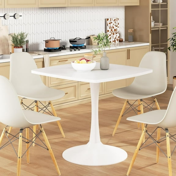 LinkRomat White Square Dining Table, 32 Inches Kitchen Table Mid-Century Tulip Modern Dining Table, Kitchen and Living Room Table for Small Spaces