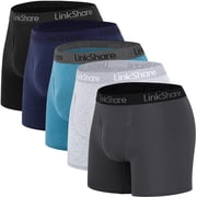 LinkShare Mens Underwear 5-Pack, Breathable Cotton Boxer Briefs, Stretch Trunks Short Leg Unpants for Men -Size L