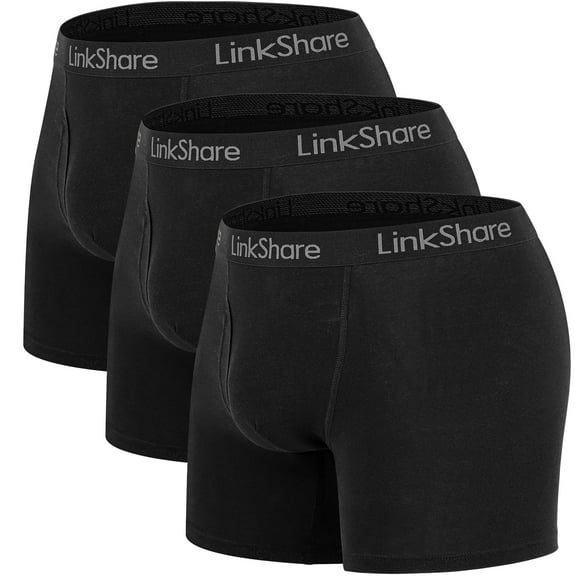LinkShare Men's Underwear Boxer Briefs Cotton Stretch Trunks Short Leg Underwear for Men 3-Pack Black-3XL