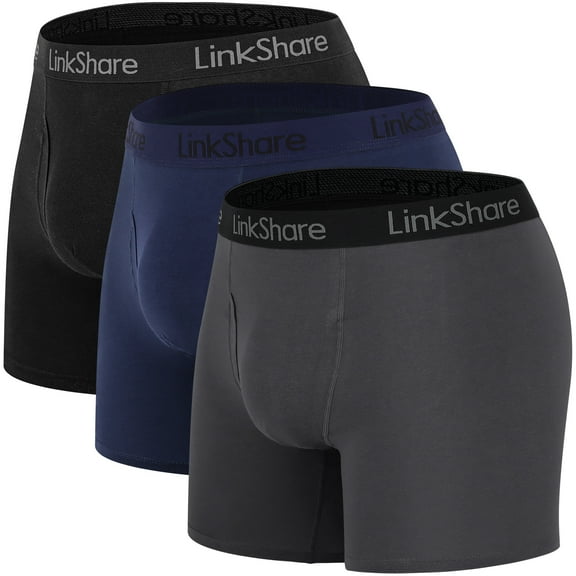 LinkShare Men's Underwear Boxer Briefs Cotton Stretch Trunks Short Leg Underwear for Men 3-Pack Multicolor-L