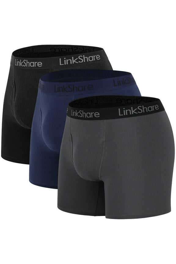 LinkShare Men's Underwear Boxer Briefs Cotton Stretch Trunks Short Leg Underwear for Men 3-Pack Multicolor-M