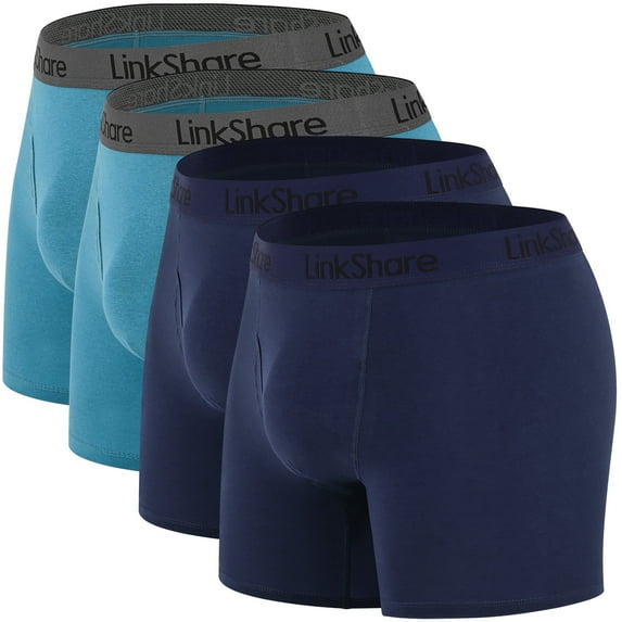 LinkShare Men's Underwear Boxer Briefs Cotton Stretch Trunks Short Leg Underwear for Men 4-Pack