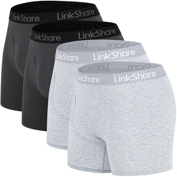 LinkShare Men's Underwear Boxer Briefs Cotton Stretch Trunks Short Leg Underwear for Men 4-Pack