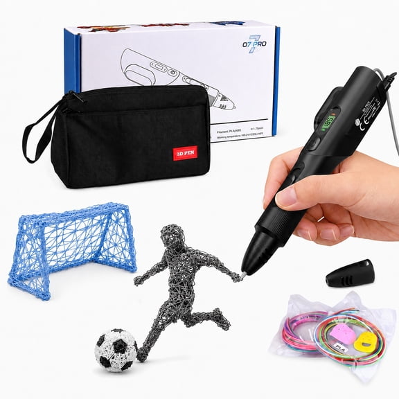 LinkSpoX 3D Printing Pen Complete Kit, Adjustable Temp & Speed, LCD Display, PLA/ABS, black