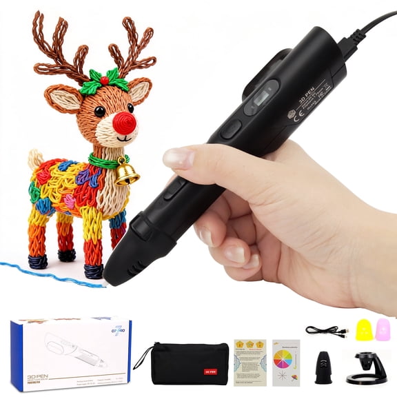 LinkSpoX 3D Printing Pen Kit with Adjustable Temperature, Stepless Speed, LCD Display, PLA/ABS Compatible, for Creative Art & DIY Projects (Black)