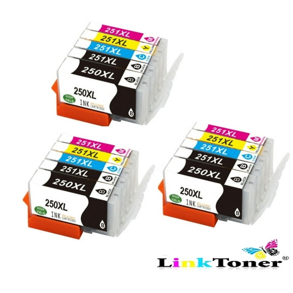 LinkToner 18pcs Compatible Replacement for Printer Ink Cartridge PGI 250 XL CLI-251 XL BKCMYGY 6 Color x 3 set