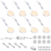 Linkable LED Puck Lights for Under Cabinet Lighting - 8 Pack Triac Dimmable 12V Warm White 2700K Lights, Hardwired with LED Driver, Compatible with Most Dimmer Switches