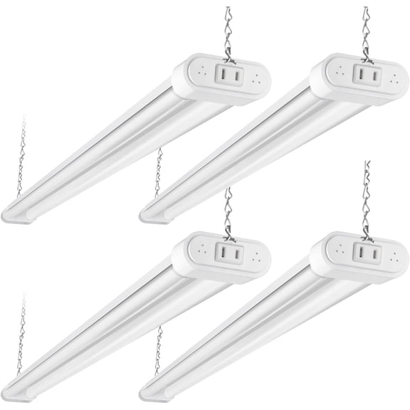 Linkable LED Shop Light 4FT, 4 Pack Daisy Chain Shop Lights for Garage, 44W 4600LM 5000K Daylight, Plug-in Hanging/Surface Mount Utility Bay Light, Commercial Energy Efficient Lighting-White