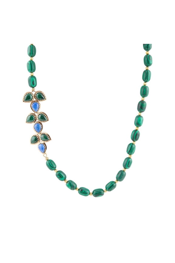 Linked Blue Lapis and Green Malachite Golden Necklace