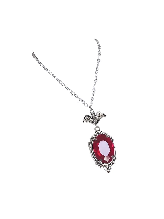 Linked Chain Gothic Necklace Bat Pendant Alloy Statement Jewelry with Ornate Oval Accent for Parties and Styling