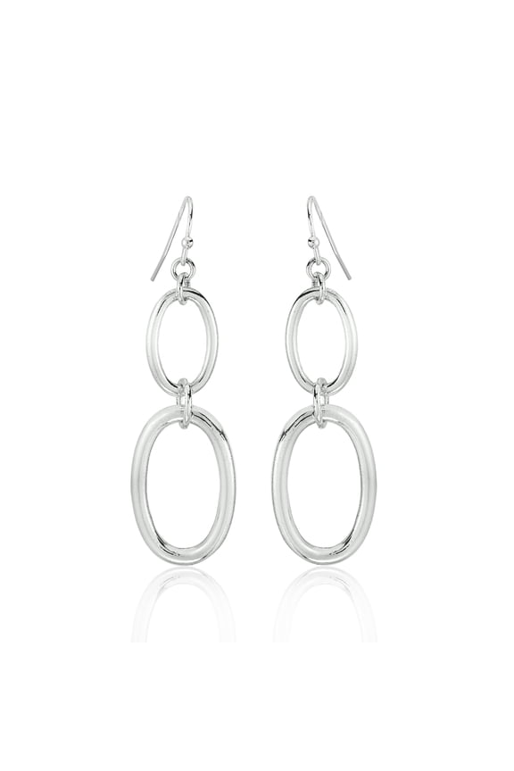 Double Oval Link Drop Earrings - Classic Silver Tone Dangle Earrings for Women Jewelry Women Silver