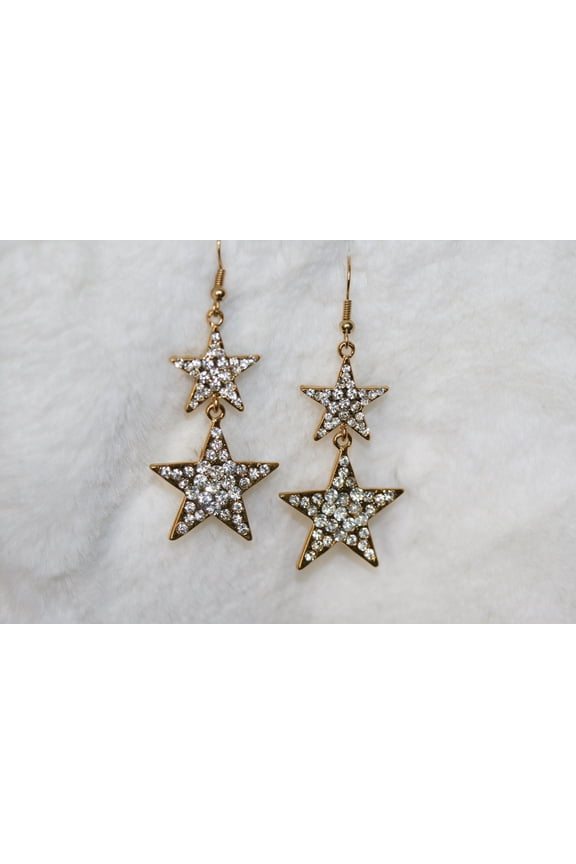 Linked Rhinestone Stars Drop Earrings, Taxes Star Dangle Earrings, Gold Star Earrings