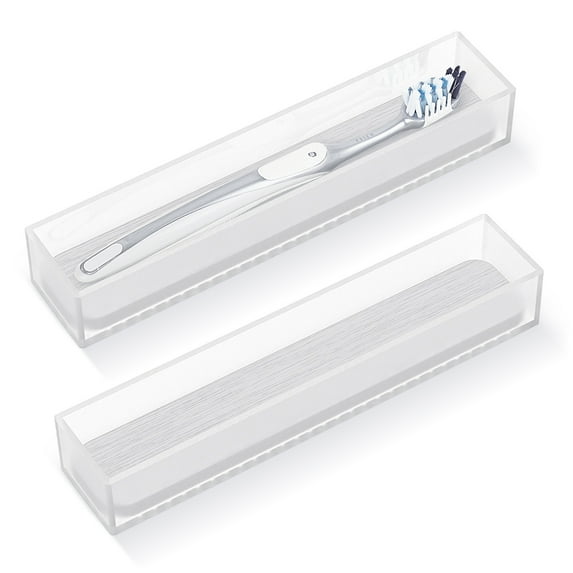 Linkidea 2 Pack Acrylic Toothbrush Holder with Diatomite Drying Stone, Bathroom Drawer Organizer with Drainage Hole for Toothbrushes, Compatible with Colgate Extra Clean, Oral-B CrossAction