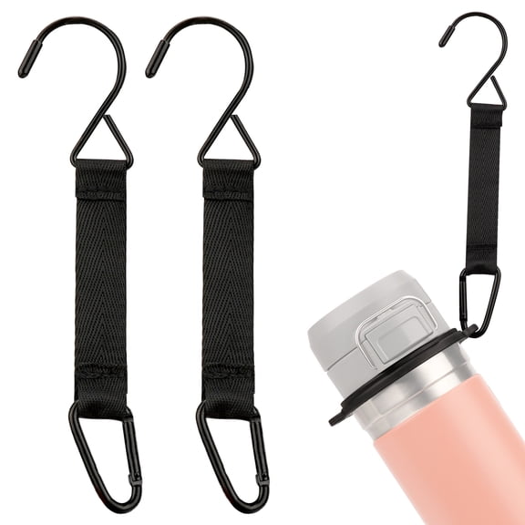 Linkidea 2 Pack Fence Hooks Compatible with Stanley Flip Go 24oz/36oz, S Shaped Hook Hanger with Waterbottle Ring for Outdoor Sports Camping (Black)