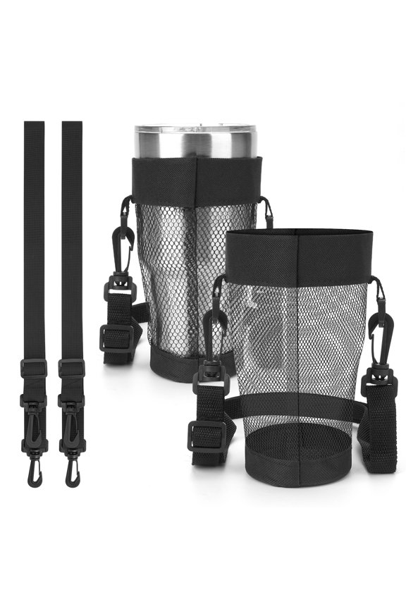 2 Pack Mesh Tumbler Carrier with Strap Compatible with 30oz YETI Rambler, Greens Steel Beast, RTIC Tumbler, Lightweight Waterbottle Net Sling Holder, 59'' Long Shoulder Strap