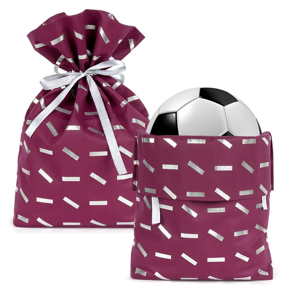 Linkidea 2 Pack Soccer Ball Drawstring Gift Bags, 17" x 13" Gift Bag Wrap Tote for Storing Soccer Gifts for Youth Children, Birthday Goodie Bag Suitable for Size 3, 4, 5 Soccer Ball (Purple)